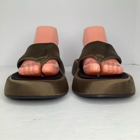 Zara Brown Satin Textile Low Platform Thong Flip Flop Women’s Sandals Sz 10.5 - Picture 4 of 10